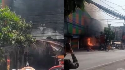 Kebakaran melanda sebuah toko Madura atau warung kelontong di kawasan Perempatan Galunggung, Jalan Raya Tidar Kota Malang