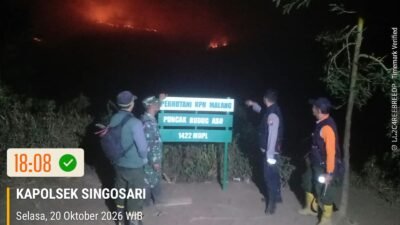 Karhutla Gunung Arjuno Merembet ke Singosari dan Lawang, 750 Hektare Lahan Hangus Terbakar, Medan Terjal dan Angin Kencang Hambat Pemadaman