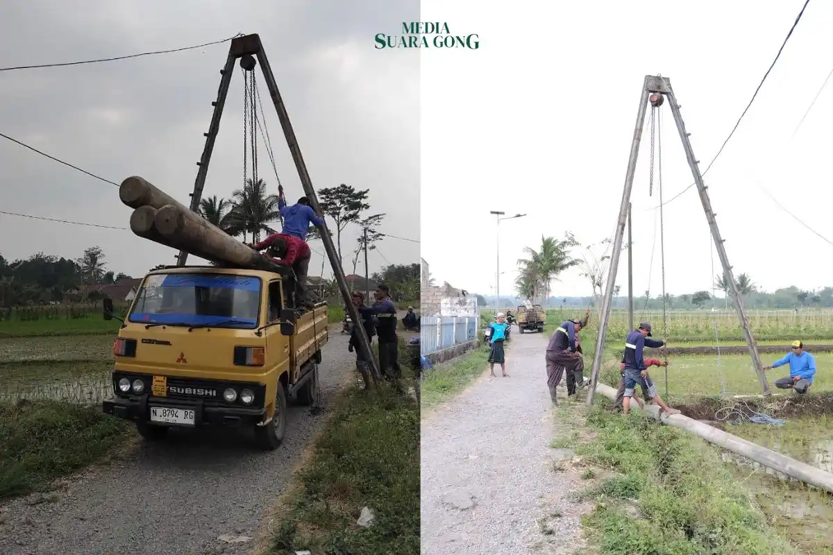 Bertahun-tahun Tiang Listrik Desa Sukodono, Kecamatan Pujer, Bondowoso, bisa bernapas lega. cuma ditopang bambu seadanya kini sudah diganti
